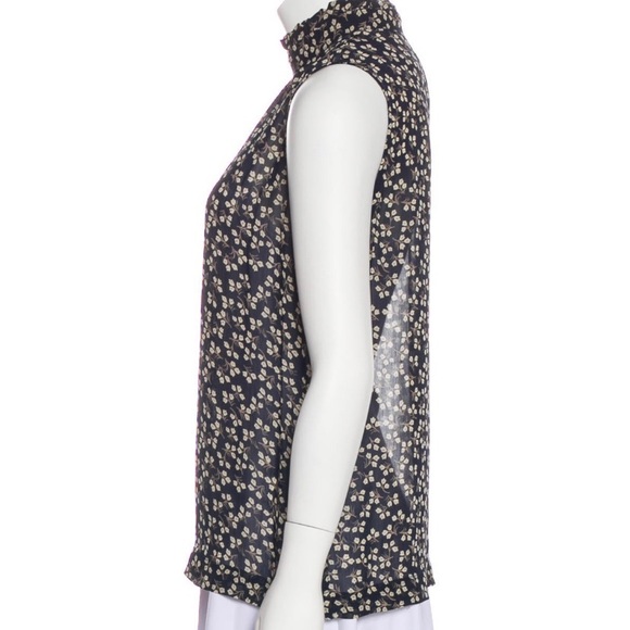 ❤️Ganni Mock Neck Blouse Navy Floral Size 8 - Picture 2 of 4